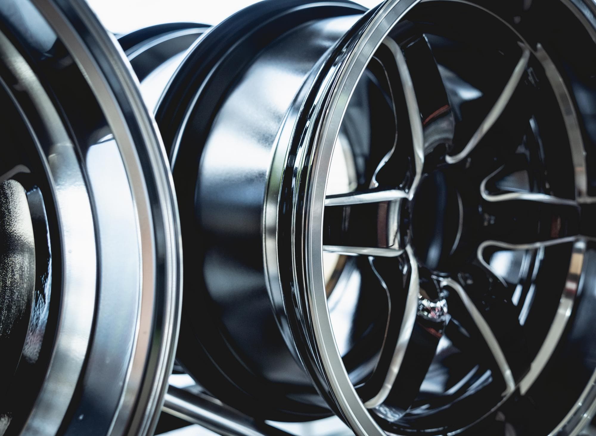Close-up of custom alloy wheels on a car